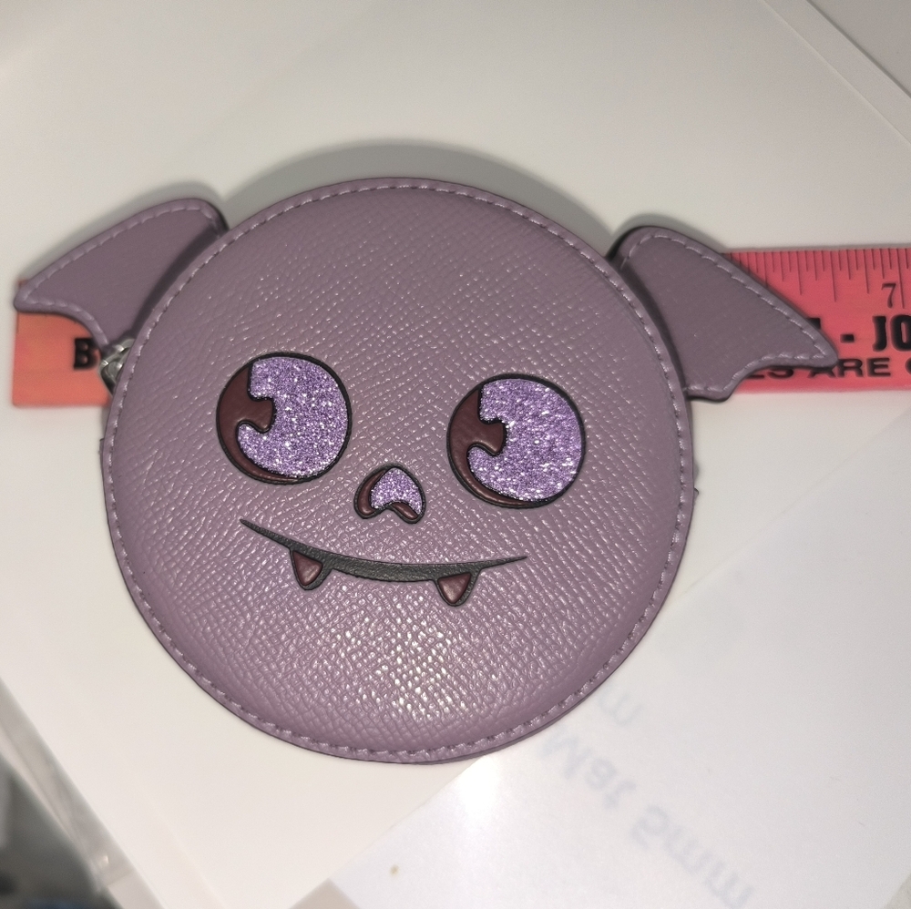 Coach Halloween Bat Coin Card Case Lilac Crossgrain Leather - Picture 15 of 16